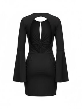 Black Long Sleeve Open-Back Tunic Dress